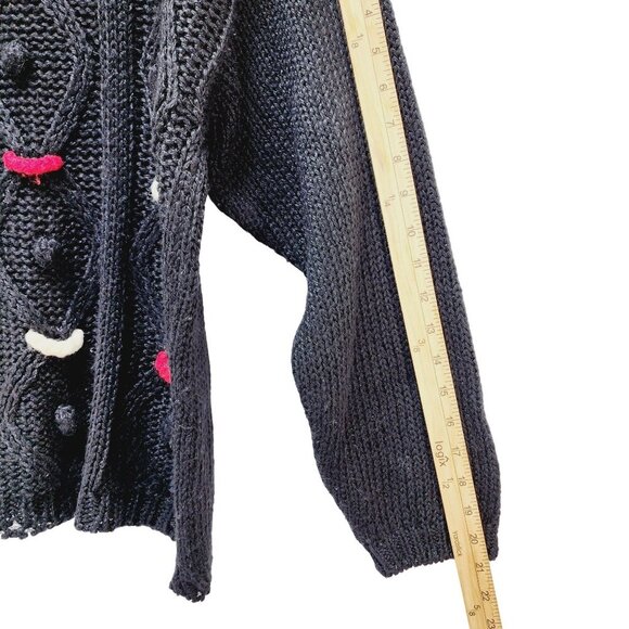 CSL Women's Christmas Sweater Hand Knit Embroidered Cherry Stix Size M black - Picture 9 of 9